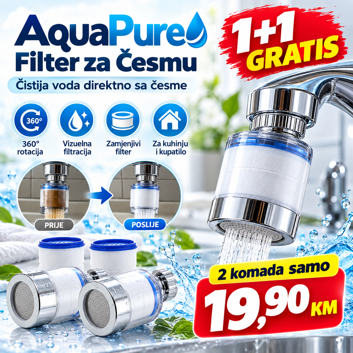 AquaPure Filter za Česmu – 1+1 GRATIS