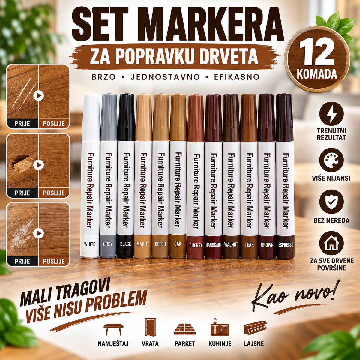 Set markera za popravku drveta – 12 komada