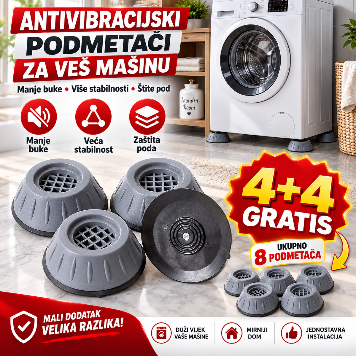 Antivibracijski Podmetači za Veš Mašinu (4+4 GRATIS)