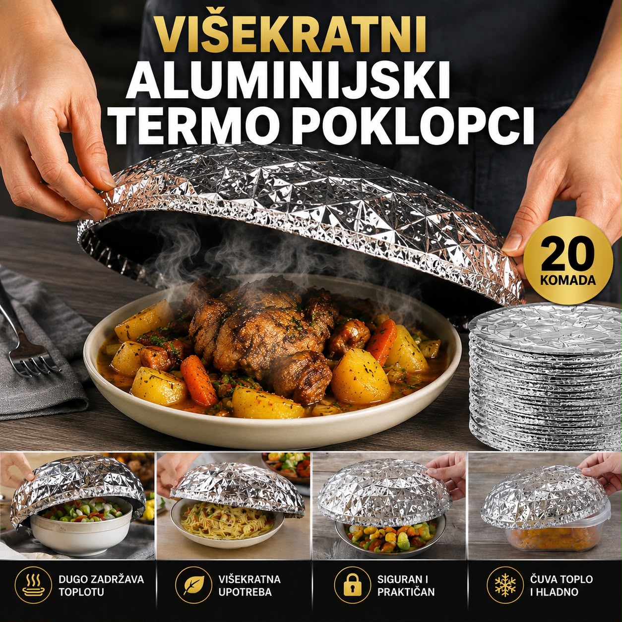 Višekratni aluminijski termo poklopci (20 komada)