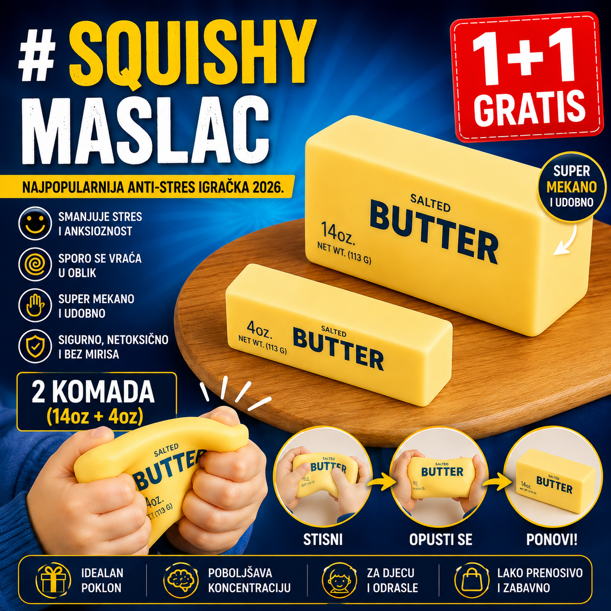 Squishy maslac igračka 1+1 GRATIS