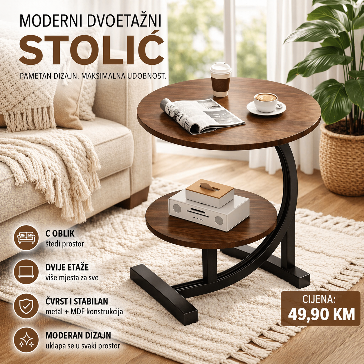 Moderni dvoetažni stolić MDF