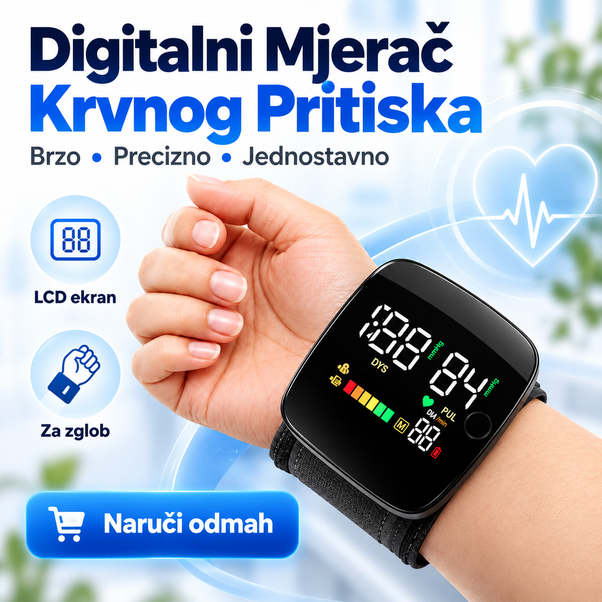 Digitalni Mjerač Krvnog Pritiska/Tlakomjer za Zglob