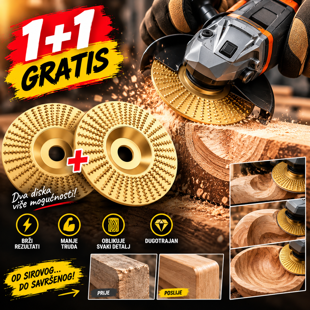 Disk za Brušenje i Oblikovanje Drveta (1+1 GRATIS)