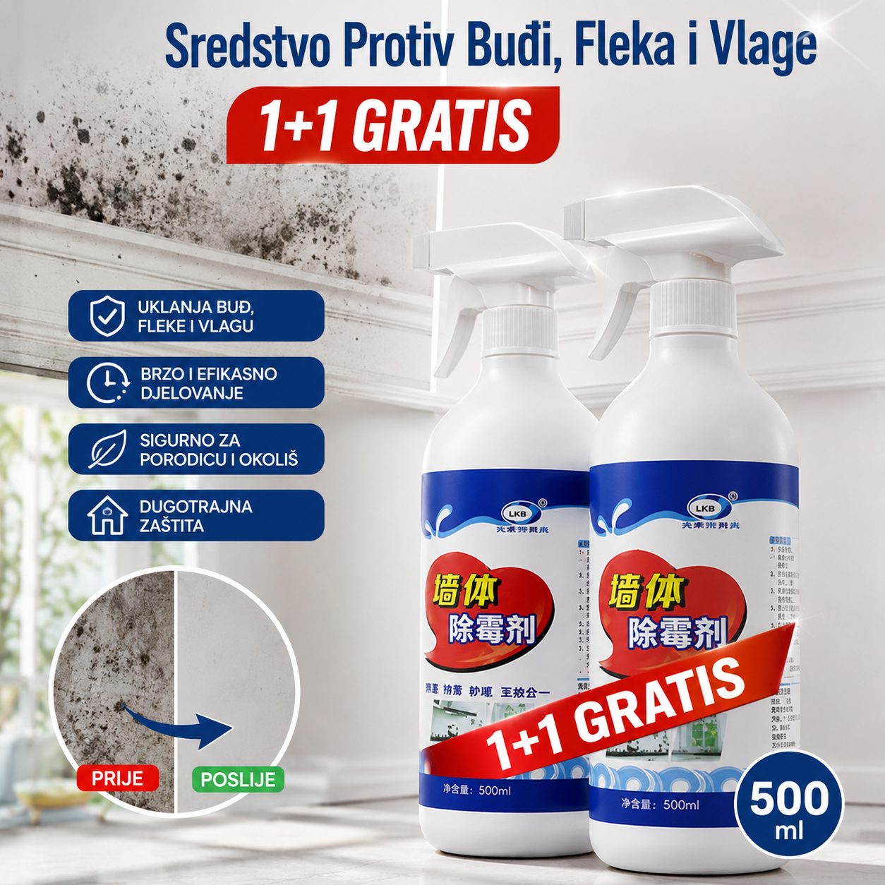 Sredstvo Protiv Buđi, Fleka i Vlage (1+1 GRATIS)