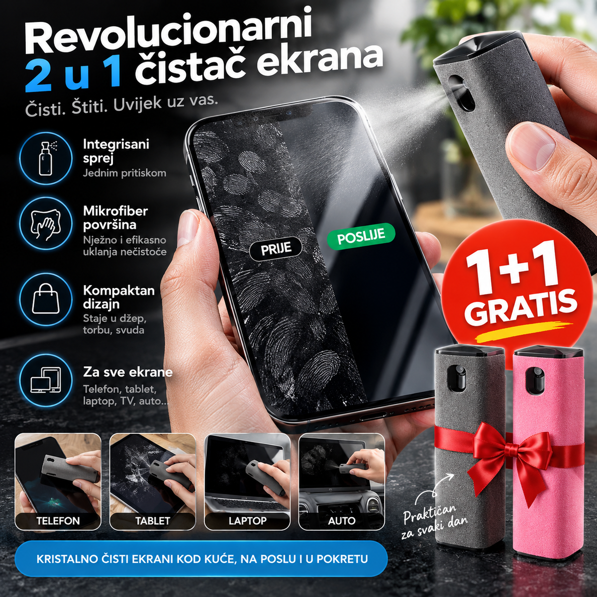 Revolucionarni 2 u 1 čistač ekrana (1+1 GRATIS)