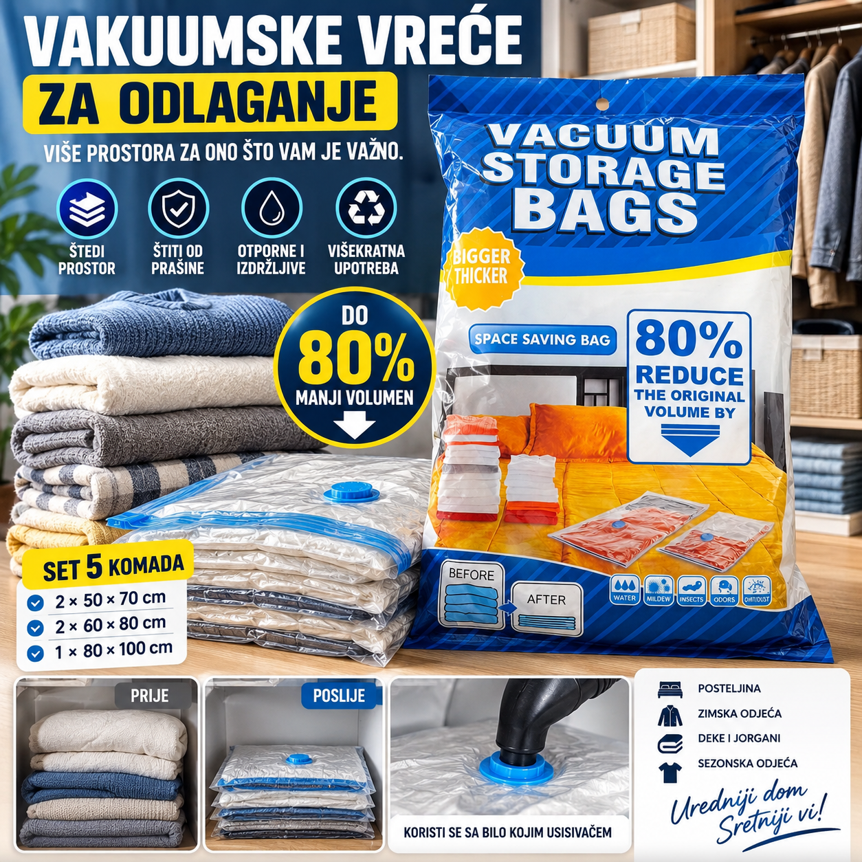 Vakuumske Vreće za Odlaganje – Set 5 Komada