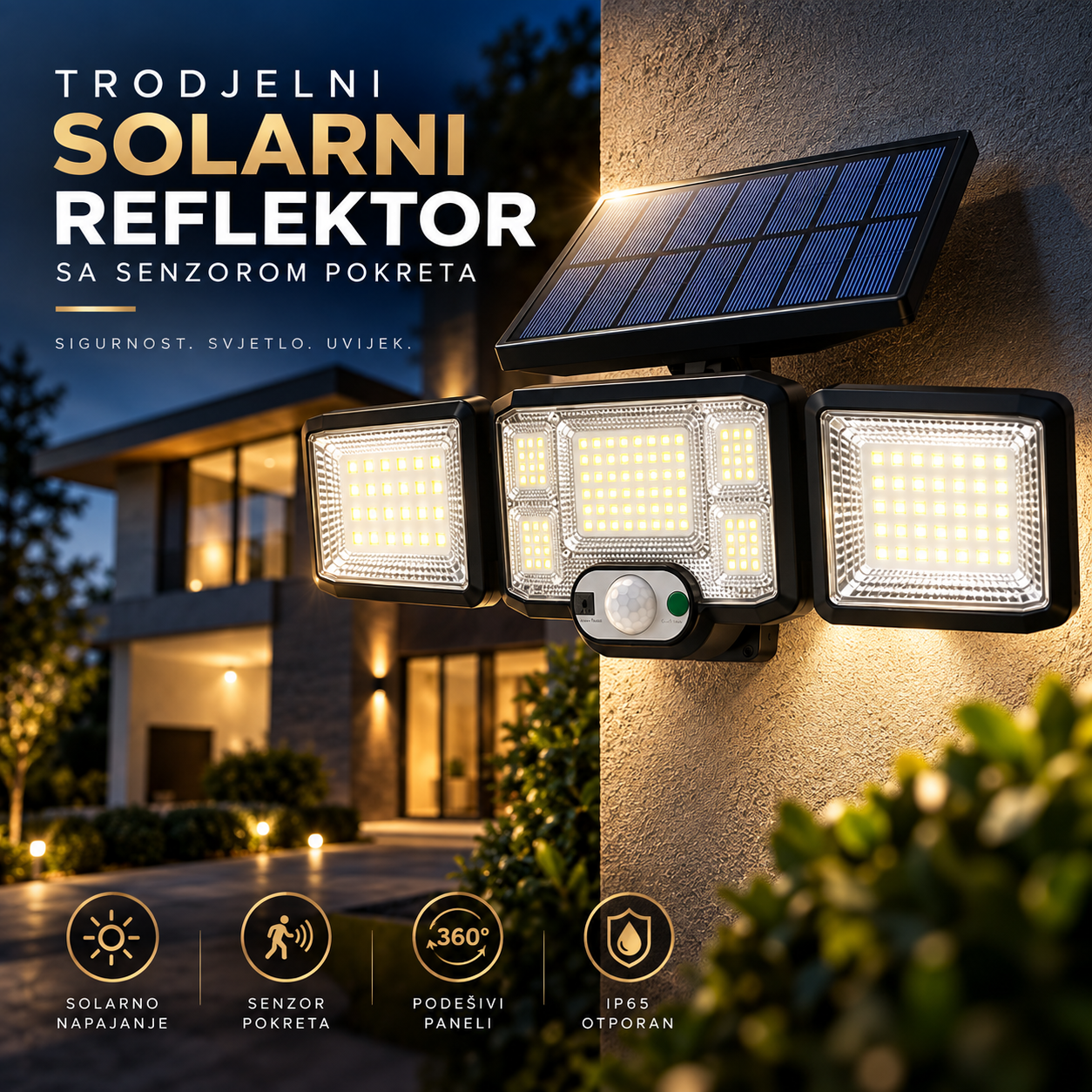 Trodjelni Solarni Reflektor sa Senzorom Pokreta